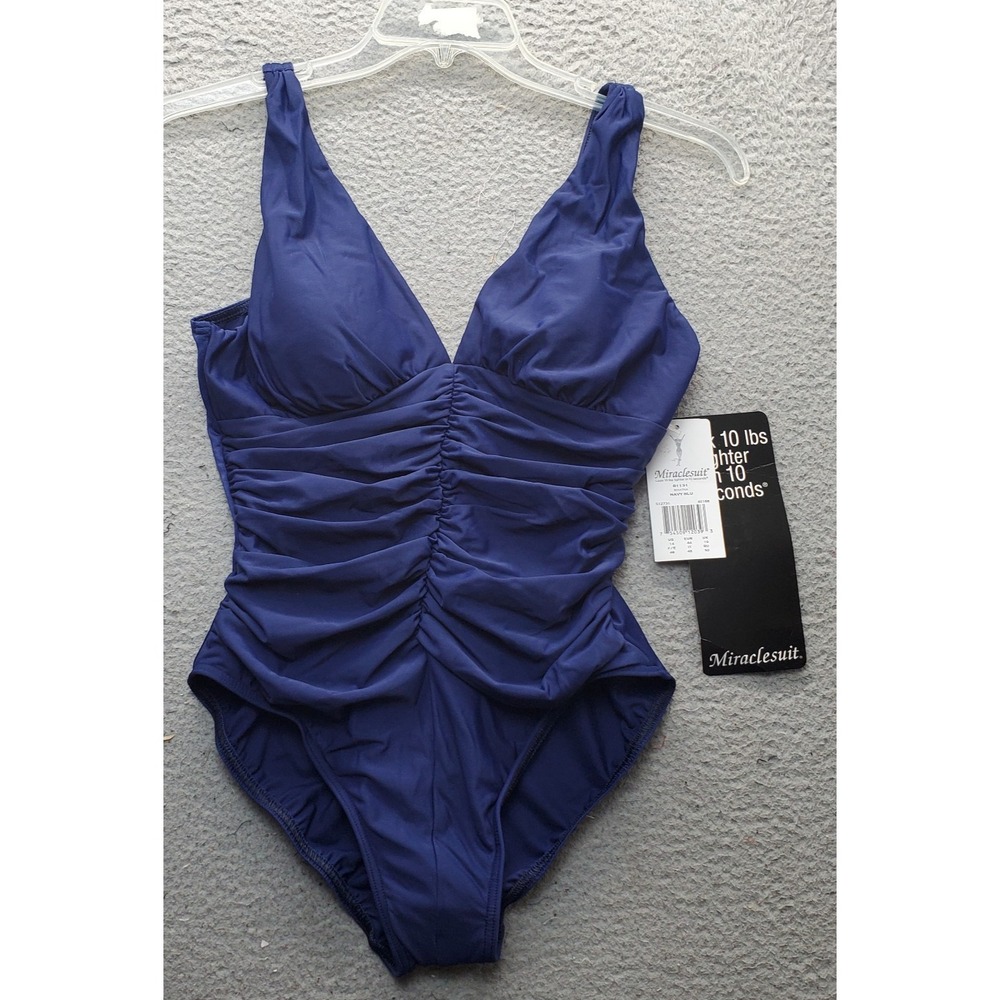 Miraclesuit One Piece Bathing Swimsuit Womens 14 Blue Ruched Padded Swimwear